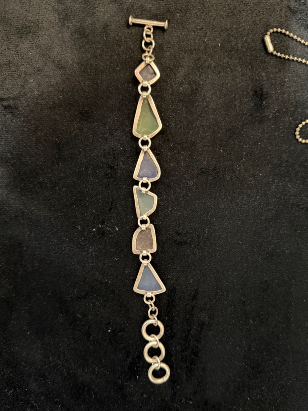 Sterling Silver Sea Glass Link Toggle Bracelet Adjustable - Picture 2 of 3